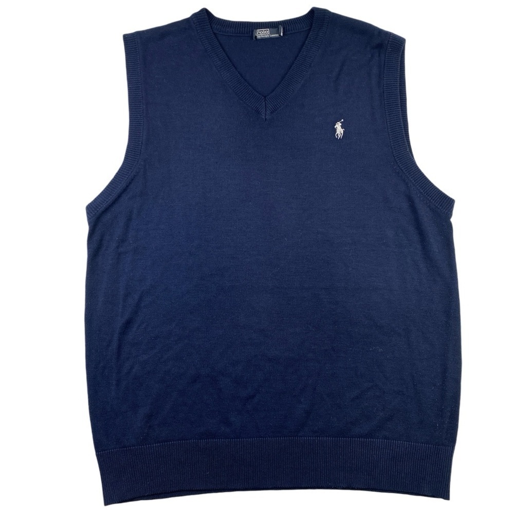 Polo Ralph Lauren Men's V Neck Navy and White Cotton Vest Shirt Sz L - Picture 1 of 10
